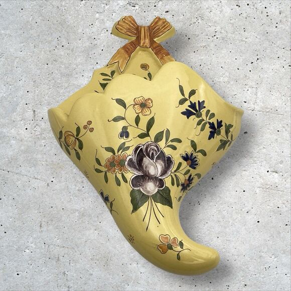 Wall Pocket Vase Hand Painted France Vintage 12.5in - Picture 2 of 9